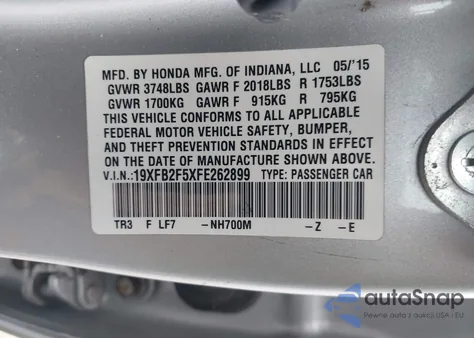 2015 Honda Civic Lx from USA, damaged, VIN 19XFB2F5XFE262899